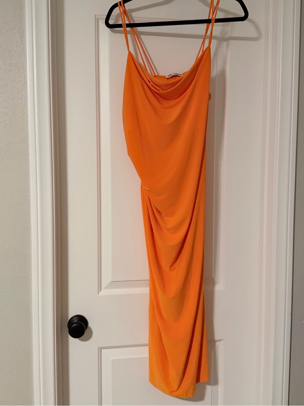 Zara Orange Draped Maxi Slip Dress